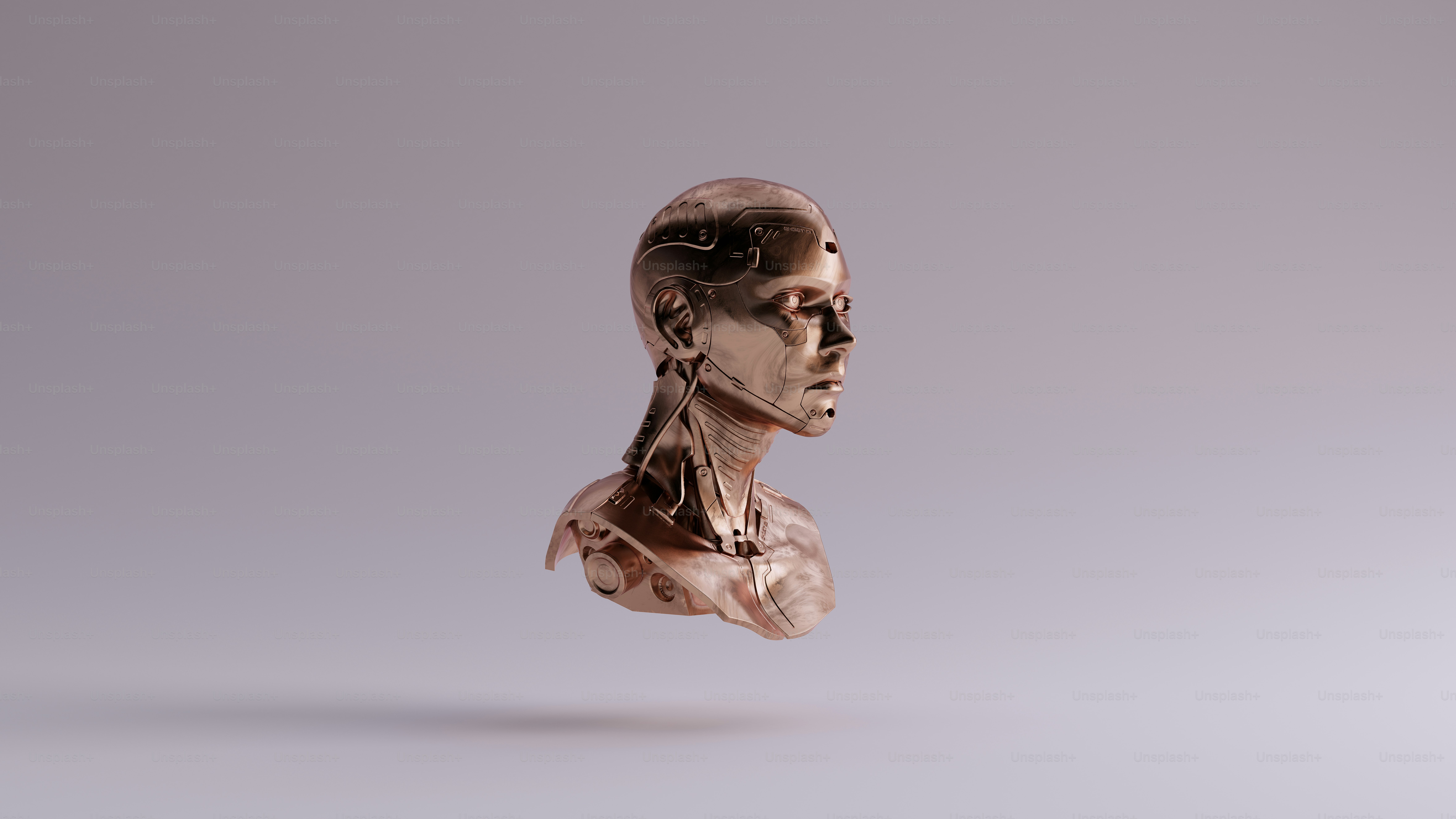 Bronze Cyborg Bust 3 Quarter Right View 3d illustration 3d render