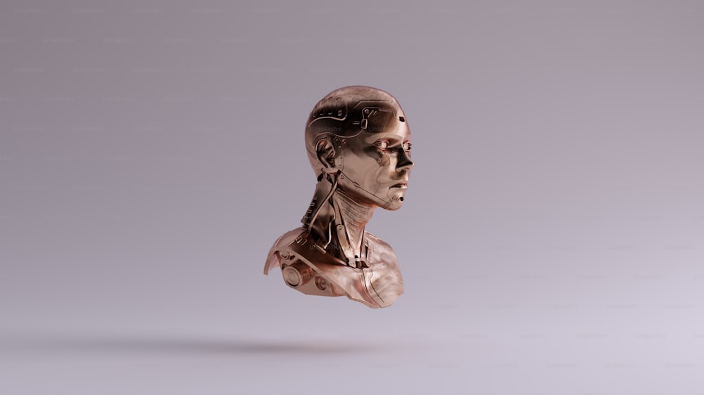 Busto Cyborg de bronce 3 Cuarto Vista derecha Ilustración 3D renderizado 3D