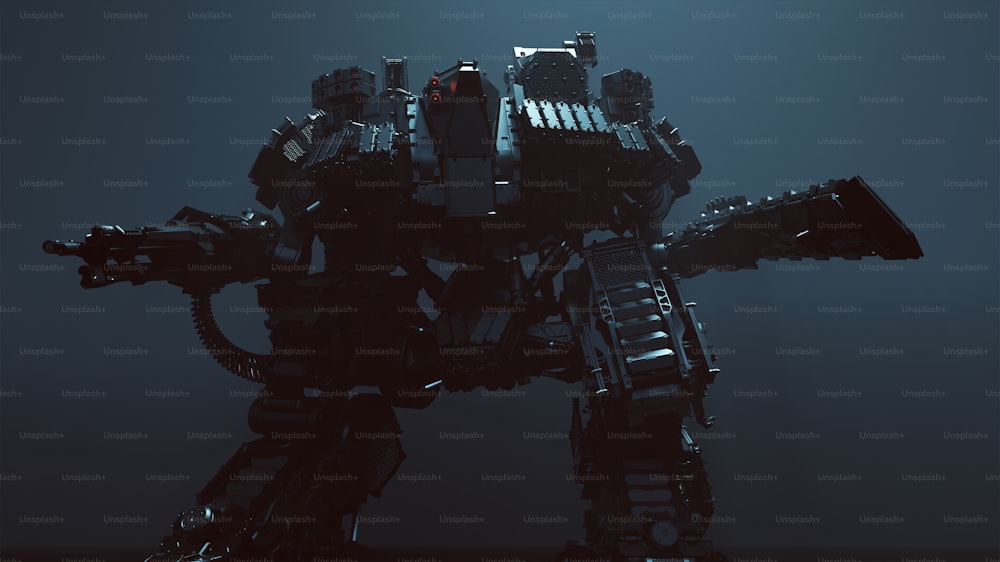 Futuristischer KI-Kampfdroide Cyborg Mech mit leuchtender Linse 3D-Illustration 3D-Rendering
