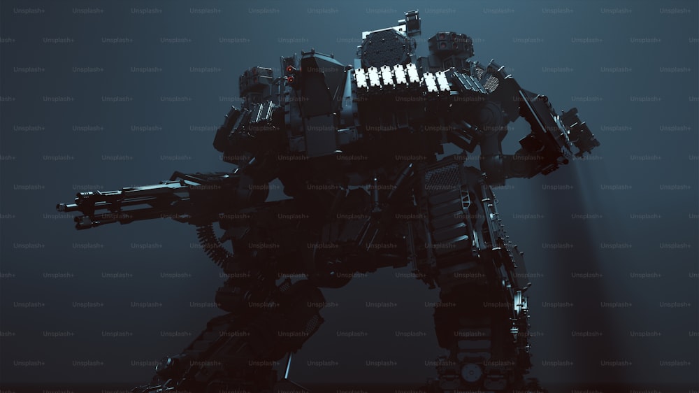 Futuristico AI Battle Droid Cyborg Mech con lente incandescente Illustrazione 3d Rendering 3D