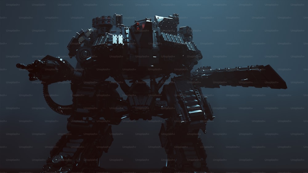 Futuristic AI Battle Droid Cyborg Mech with Glowing Lens 3d illustration 3d render