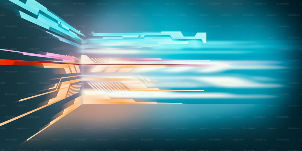 Moderner futuristischer Science-Fiction-Hintergrund mit bunten Neonlichtern.