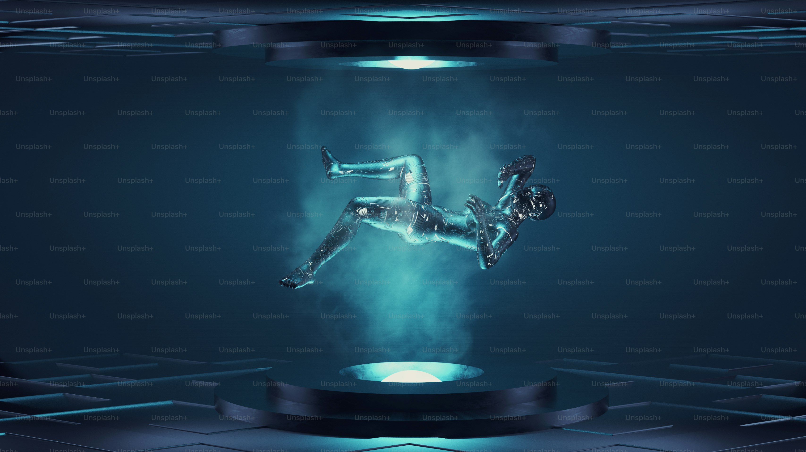 Artificial intelligence robot in laboratory . Cyberspace and  technology concept .This is a 3D Illustration.