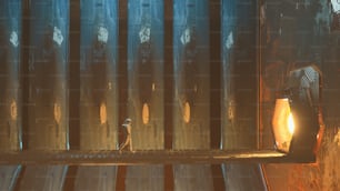 Astronauta caminando sobre una estructura futurista a la puerta de una nave espacial. Concepto de ciencia ficción y fantasía. Esta es una ilustración de renderizado 3d.