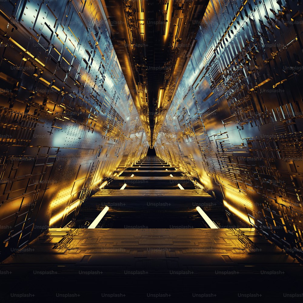 Túnel futurista con luces de neón. Esta es una ilustración de renderizado 3d.