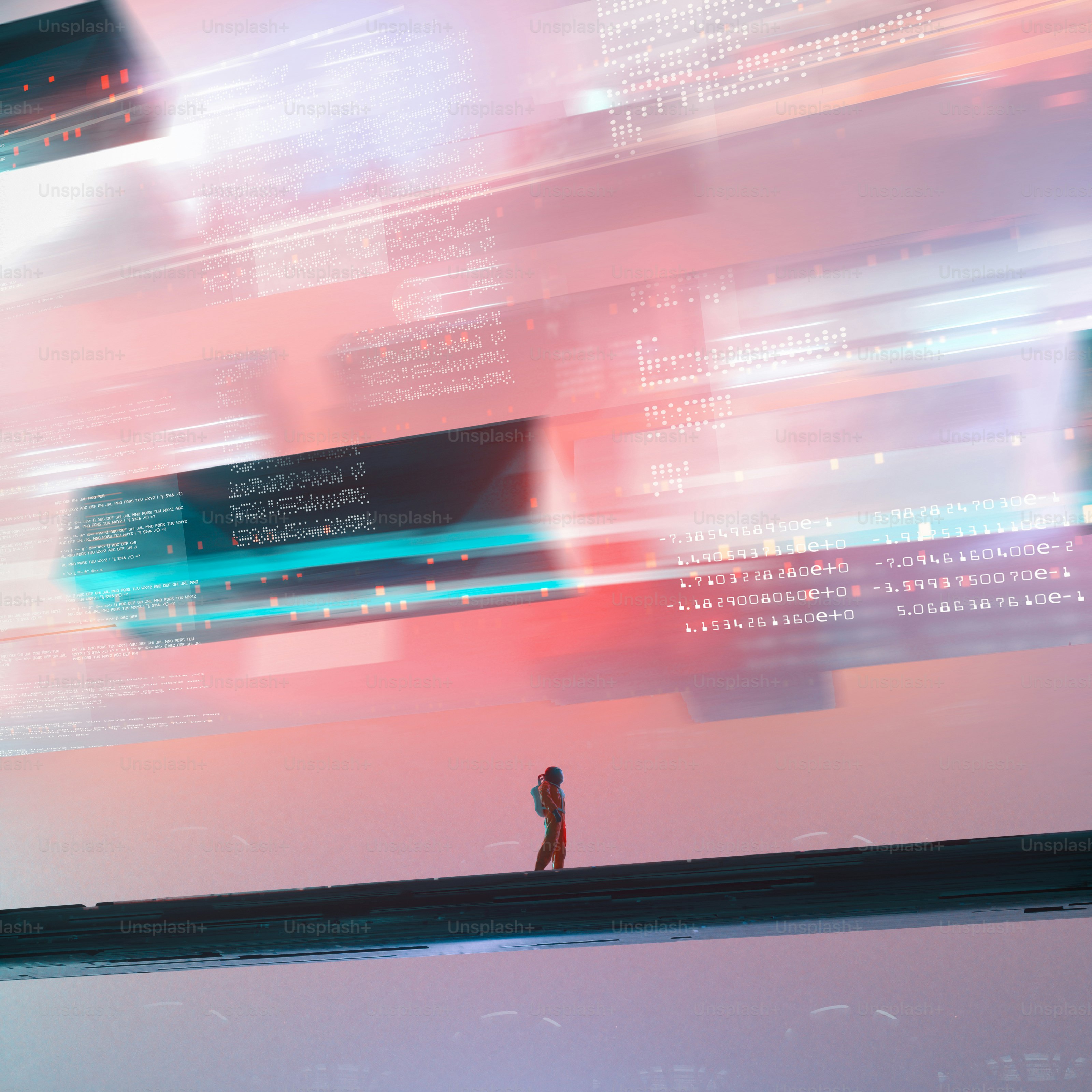 Cosmonaut in a futuristic dystopian city . Sci fi and virtual reality concept . This is a 3d render illustration