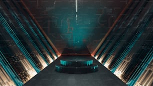 Platform in a futuristic and colorful background . This is a 3d render illustration .