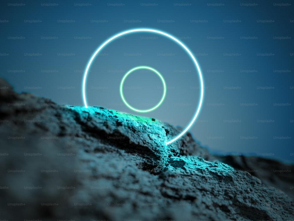 Luminous circles. Synth wave, retro wave, vaporwave futuristic aesthetics. Glowing neon style. Horizontal wallpaper, background. Stylish flyer for ad, offer, bright colors and smoke neoned effect.