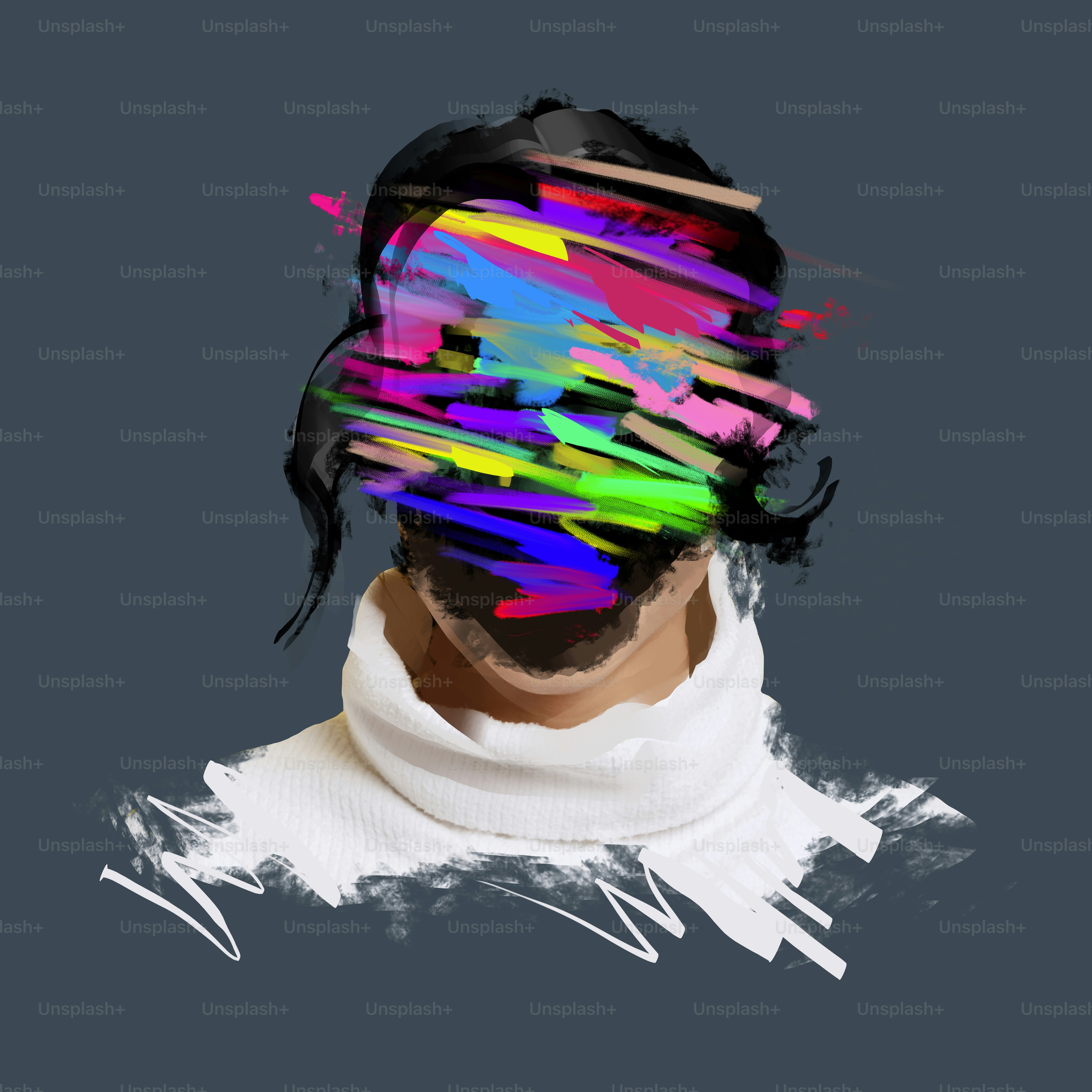 Colorful emotions. Young beautiful girl's portrait over dark background. Poster graphics. Combination of photo and illustration. Ideas, inspiration, fashion and vanguard style. Concept of art, ad