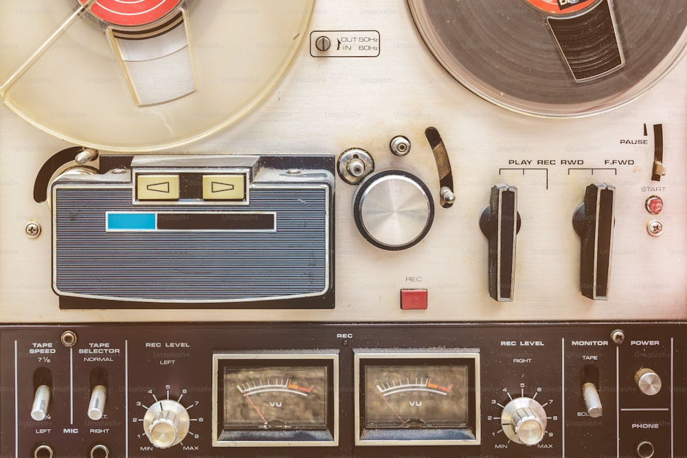 Retro styled close up of a vintage tape recorder