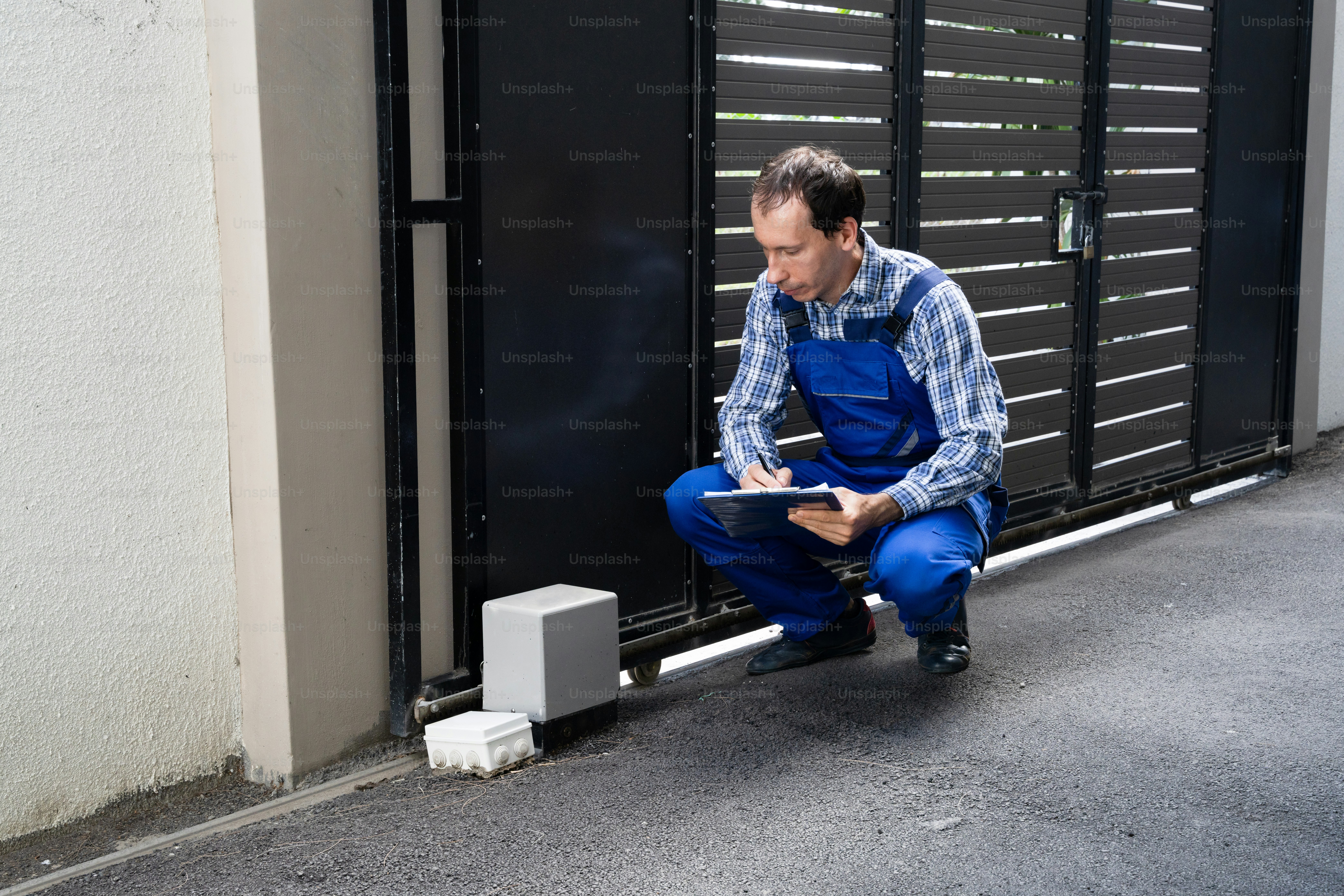 Repairman Fixing Broken Automatic Door In Building