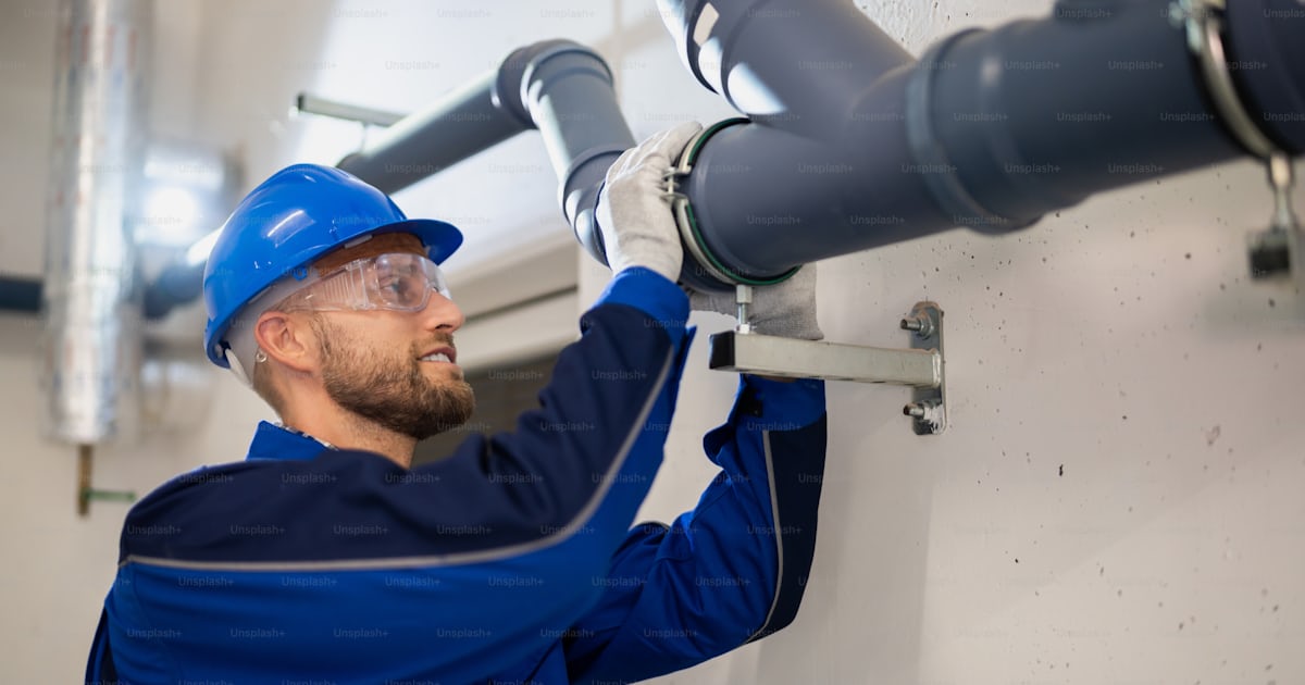 PVC Water Pipe Inspection By Construction Worker photo – Plastic Image ...