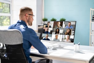 Virtual Business Presentation Or Videoconferencing On Computer Screen