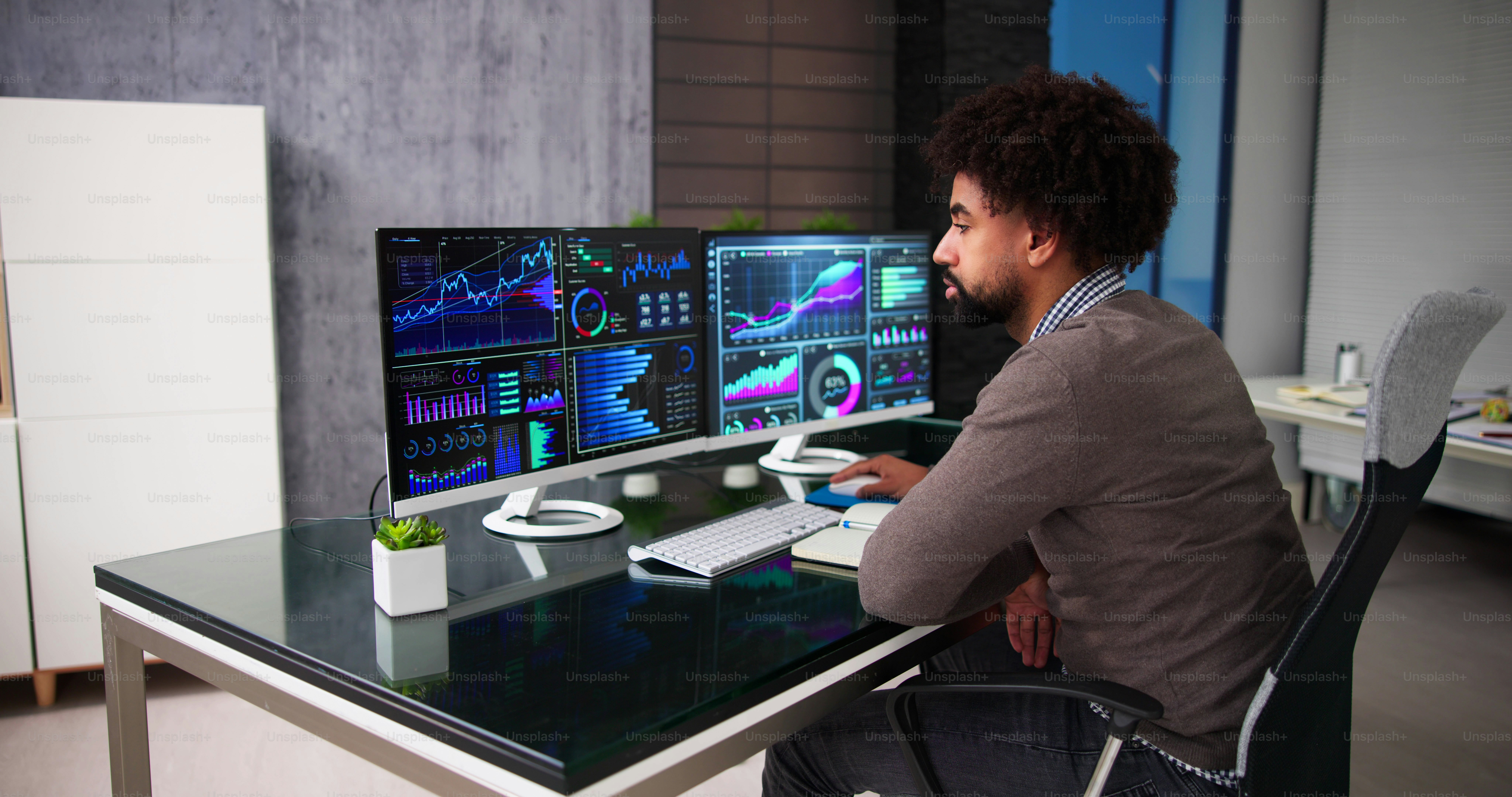 Financial Business Analytics Data Dashboard. Analyst Man