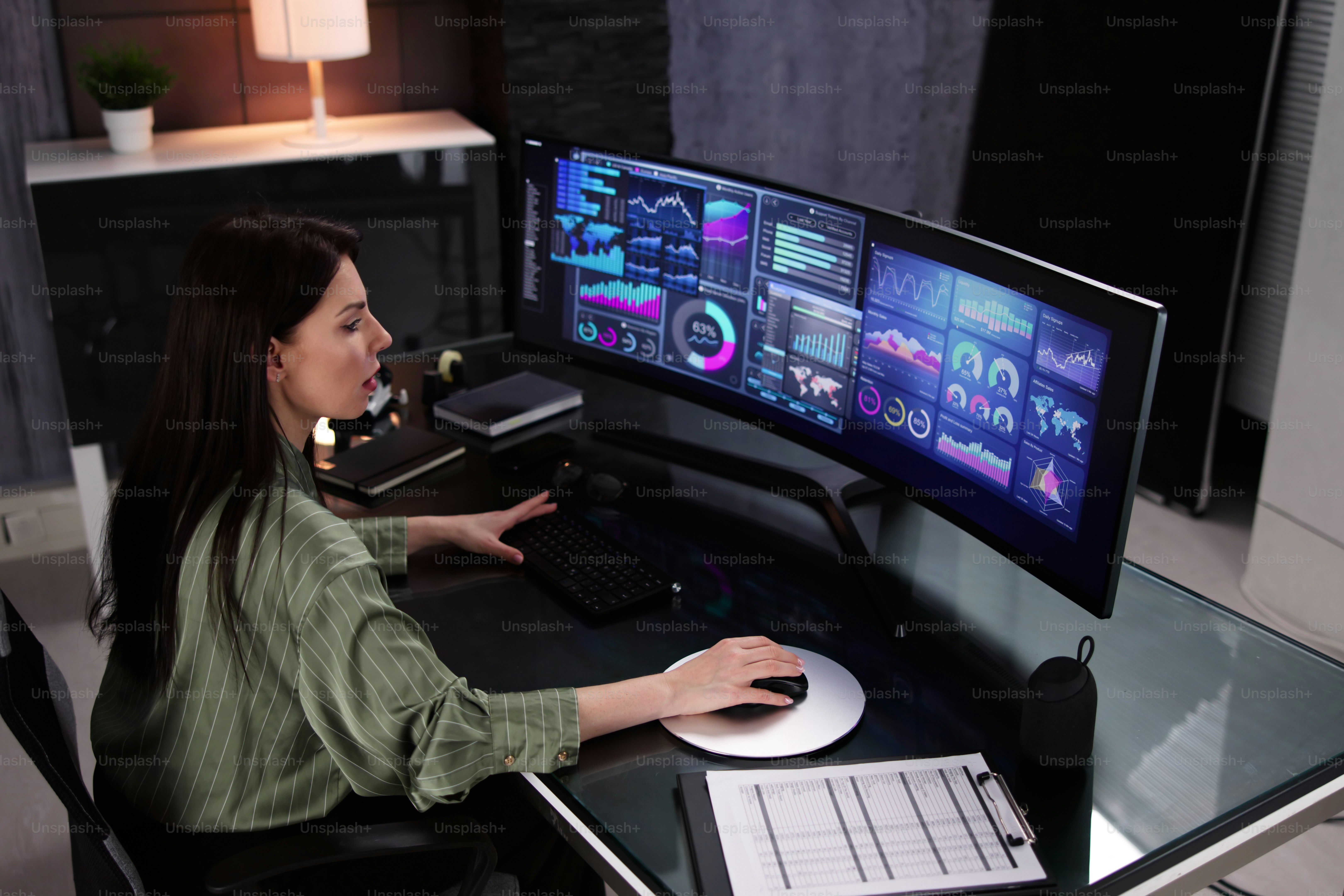 Business Woman Analyst Using KPI Data On Computer