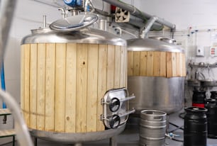 Tanks for the storage and fermentation of beer in modern beer factory