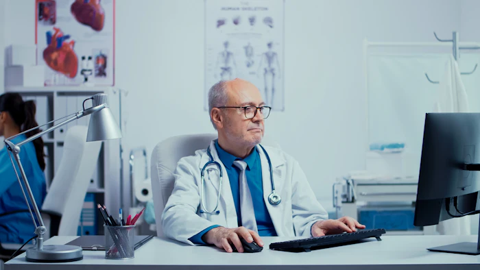 Doctor and nurse in a modern clinic consultation room