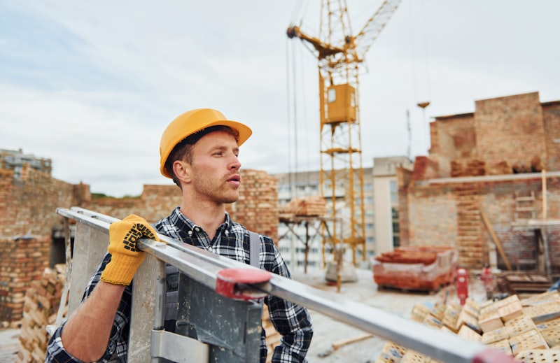 construction site, construction worker, high-rise building, scaffolding, safety equipment, Tokyo skyline, urban construction