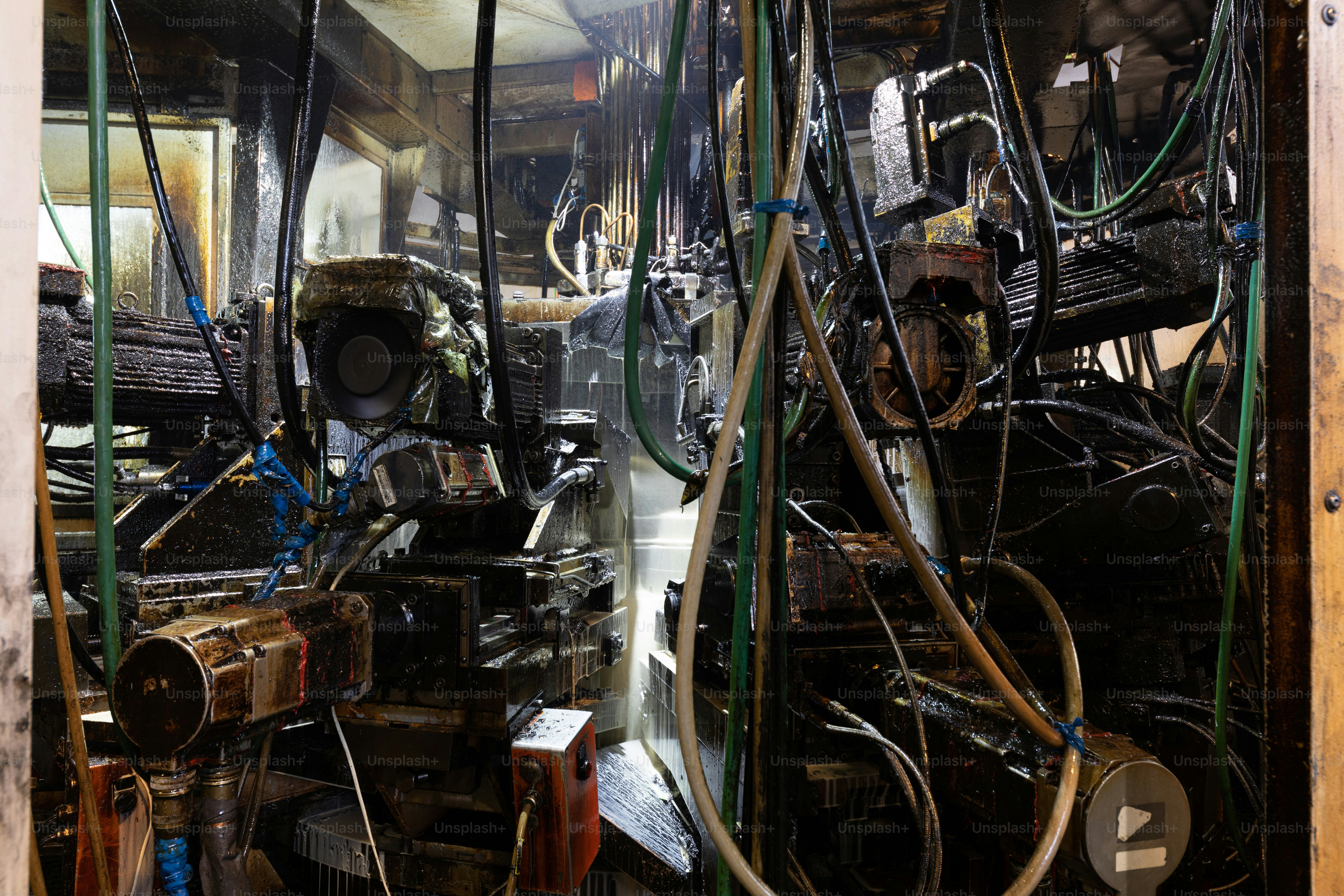 Foto della produzione di assemblaggio di automobili. Fabbrica di automobili. Ricambi. Fabbrica di motori. Concetto di impianto e interni. Fili.