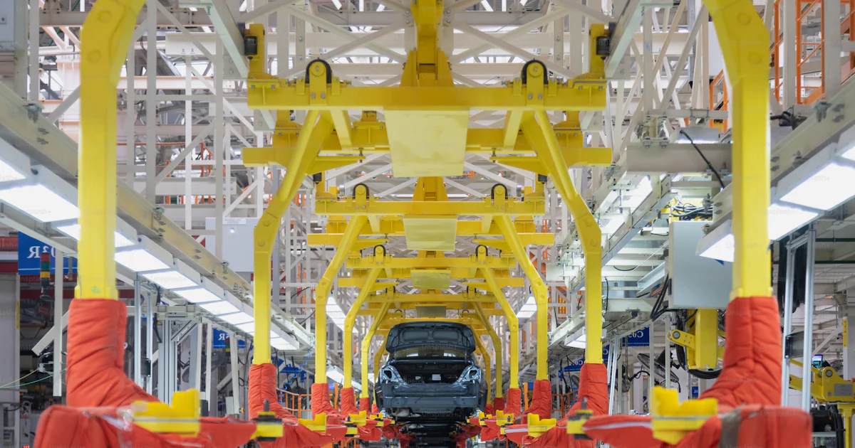 Automated car Assembly line. plant of automotive industry. Shop for ...