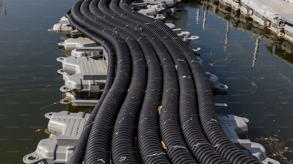 The main power cable installed with flexible cable conduit to Floating Solar PV System. Floating Photovoltaic Solar Plants. The main flexible cable conduit to Floating Solar PV System.