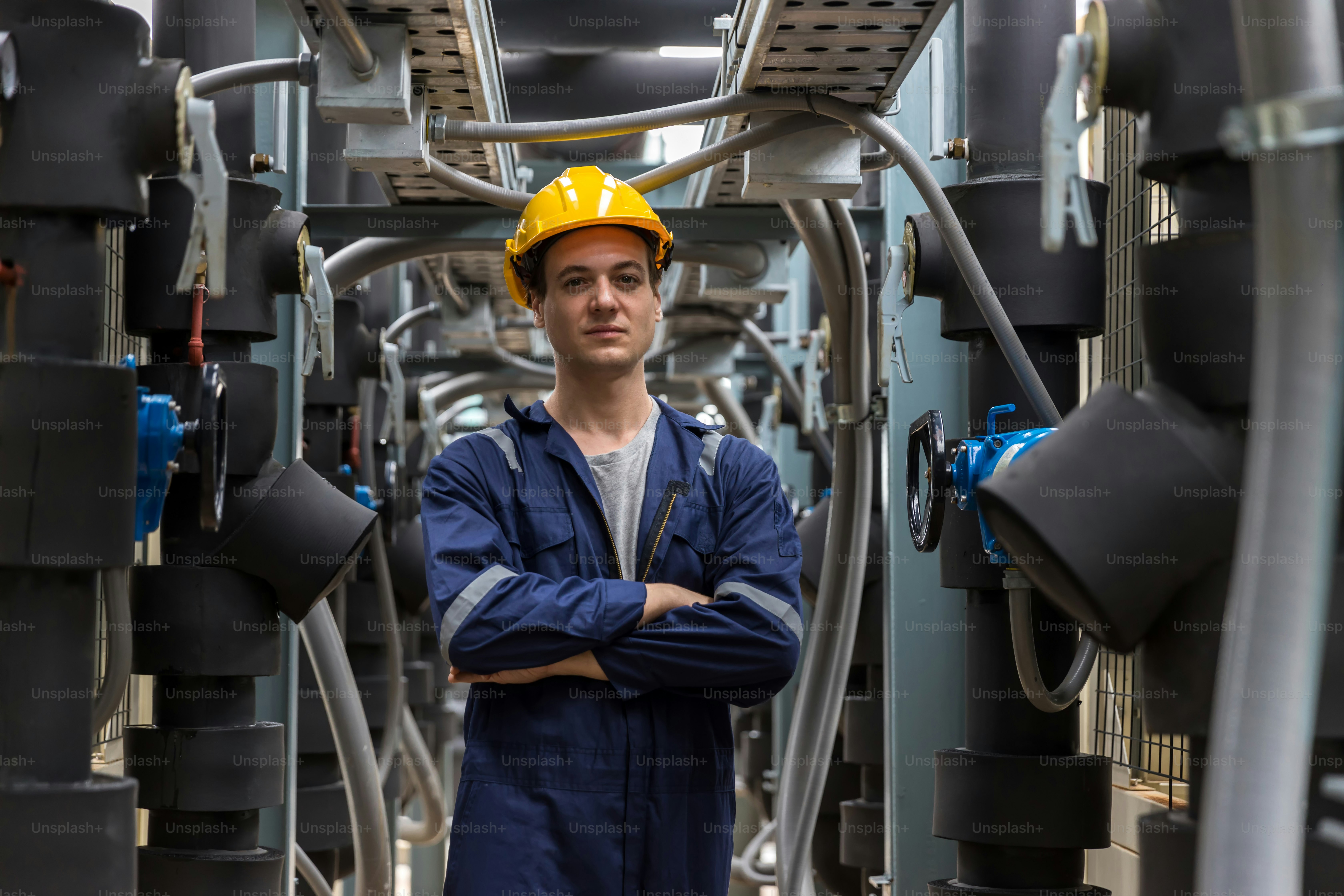 Industrial engineer standing cross one's arm on site. engineer at ...