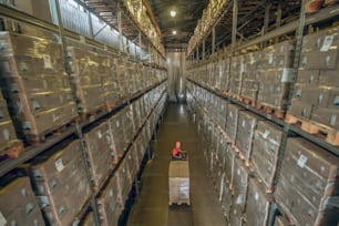 Warehouse. Megastore with lots of containers on the shelves