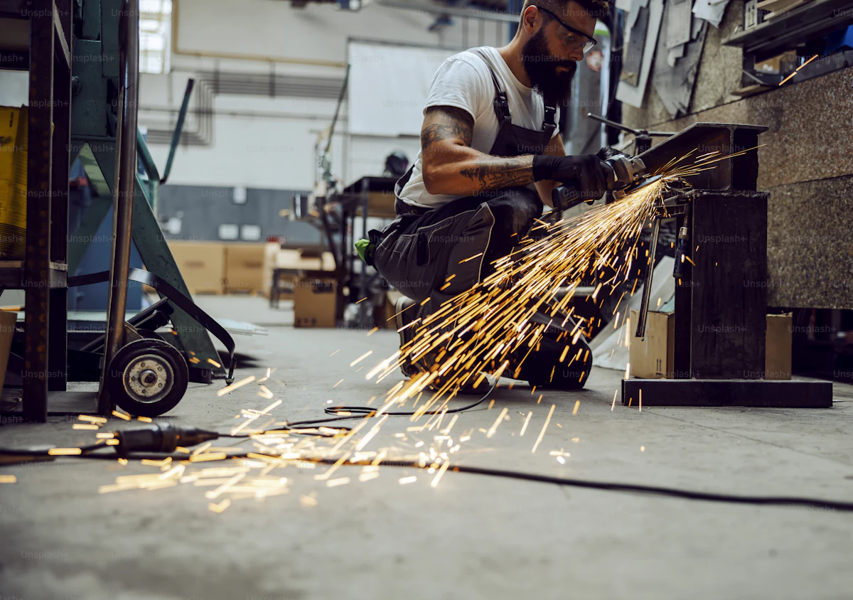 Heavy grinding sparks industrial image