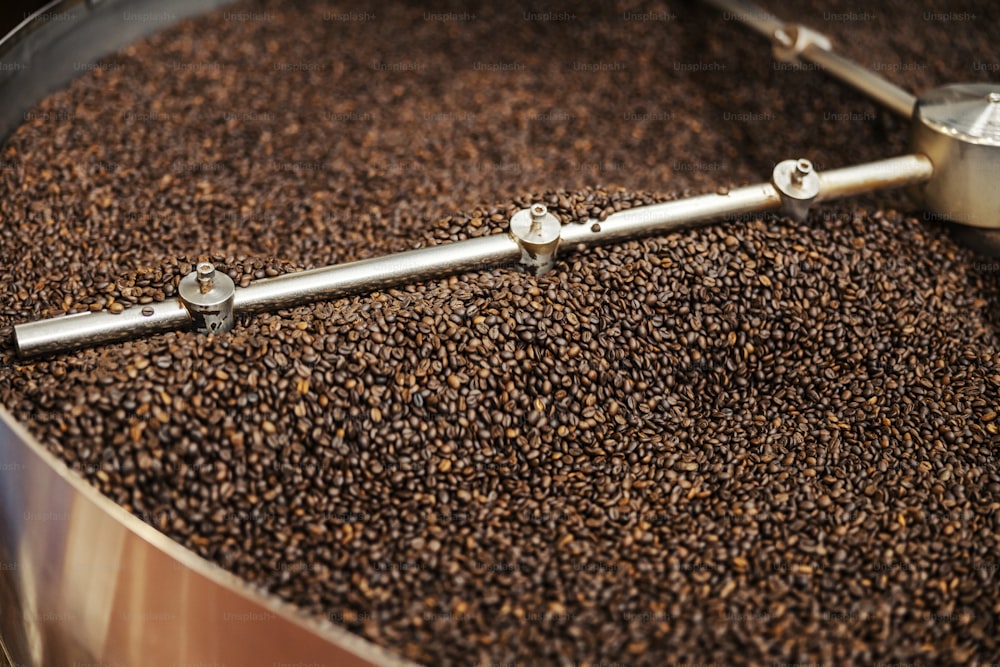 A coffee roast machine roasting.