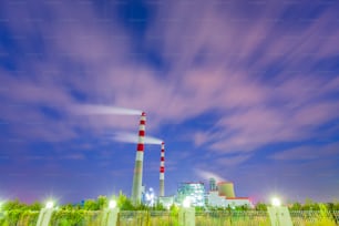Thermal power plant at night, Power plant at night