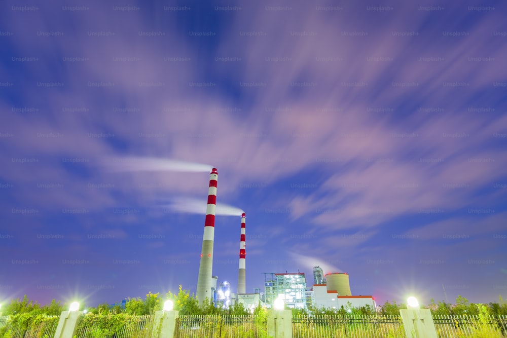 Thermal power plant at night, Power plant at night