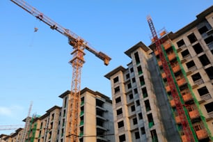 The construction site, the construction worker's tower crane, Residential buildings are under construction