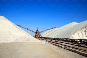 Sea salt production.  machinery for the treatment of the salt, Salt production equipment, The equipment and salt stock of a salt plant