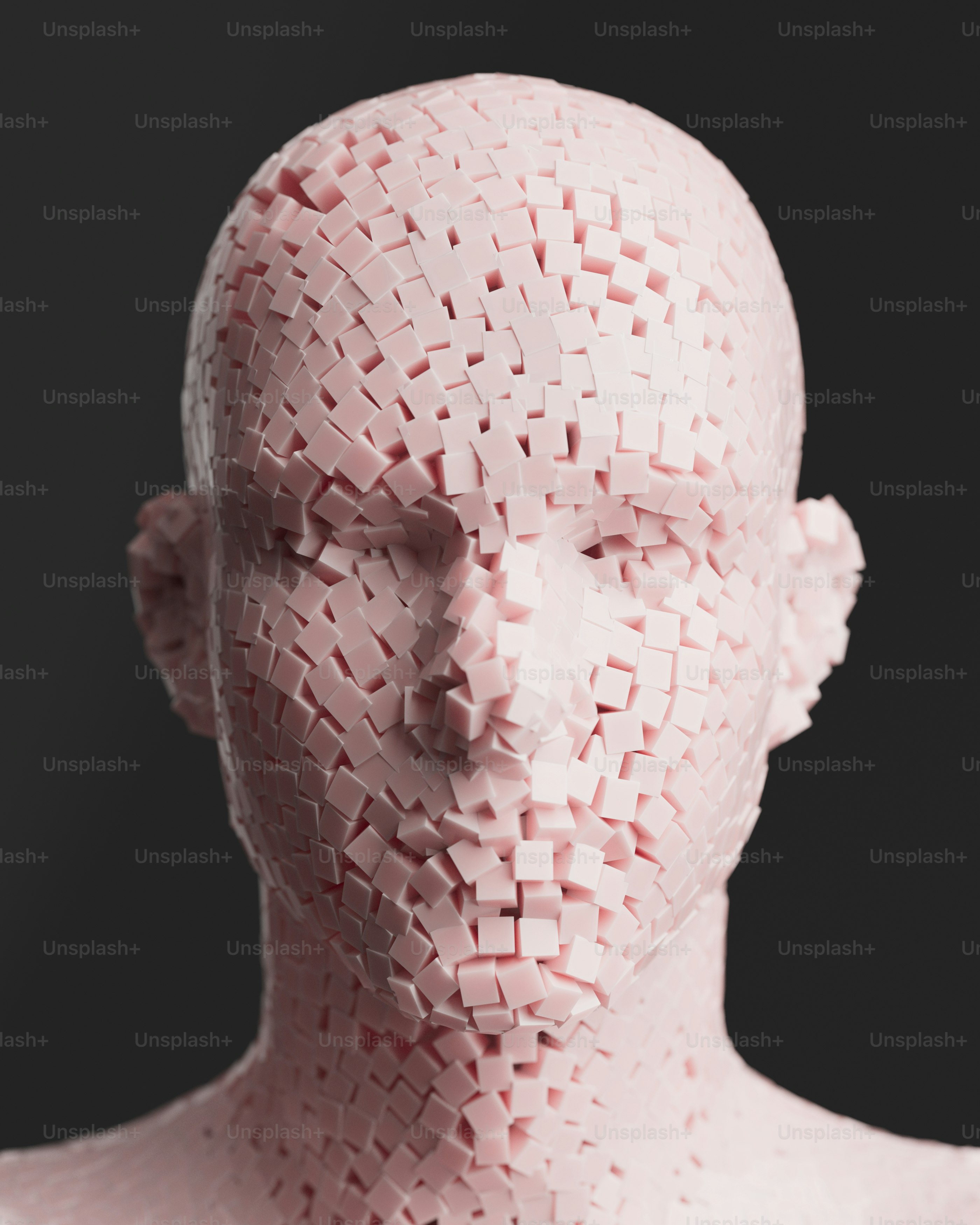 Una escultura de una persona hecha de pequeños cuadrados