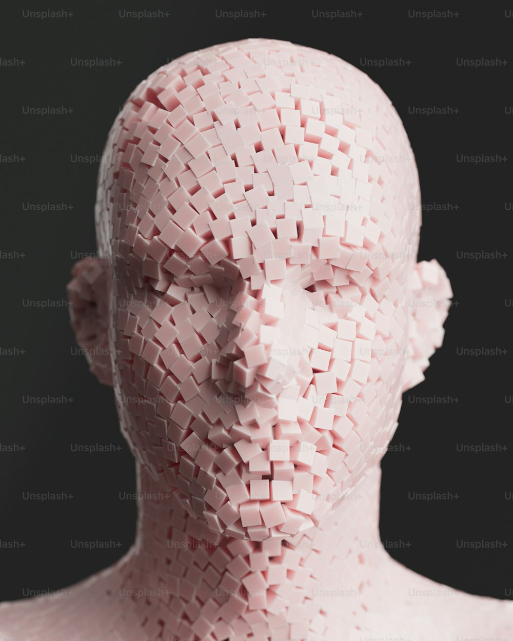 a sculpture of a person made of small squares