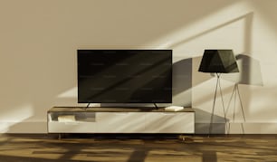 Un televisor de pantalla plana sentado encima de un soporte de TV