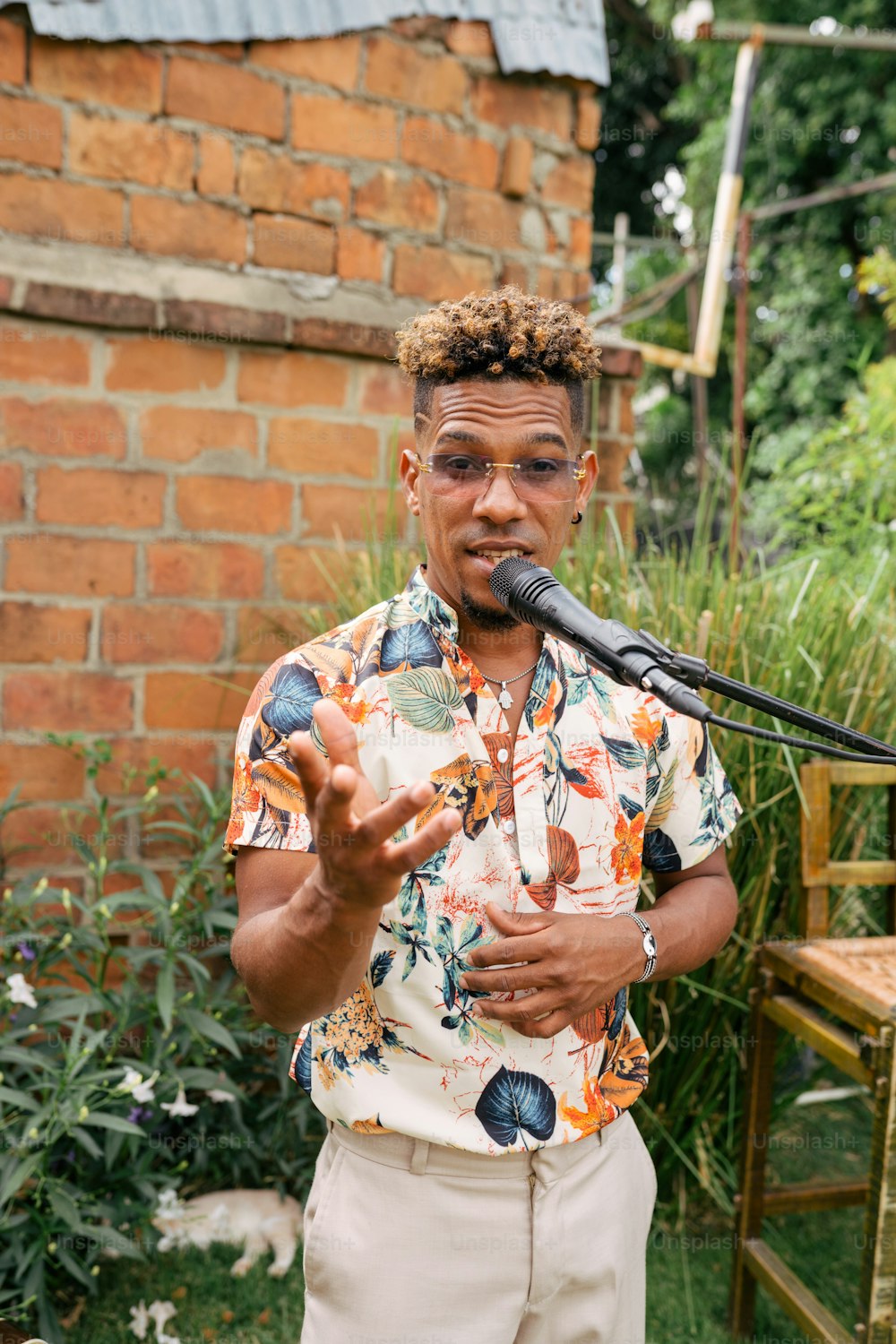 a man standing in front of a microphone