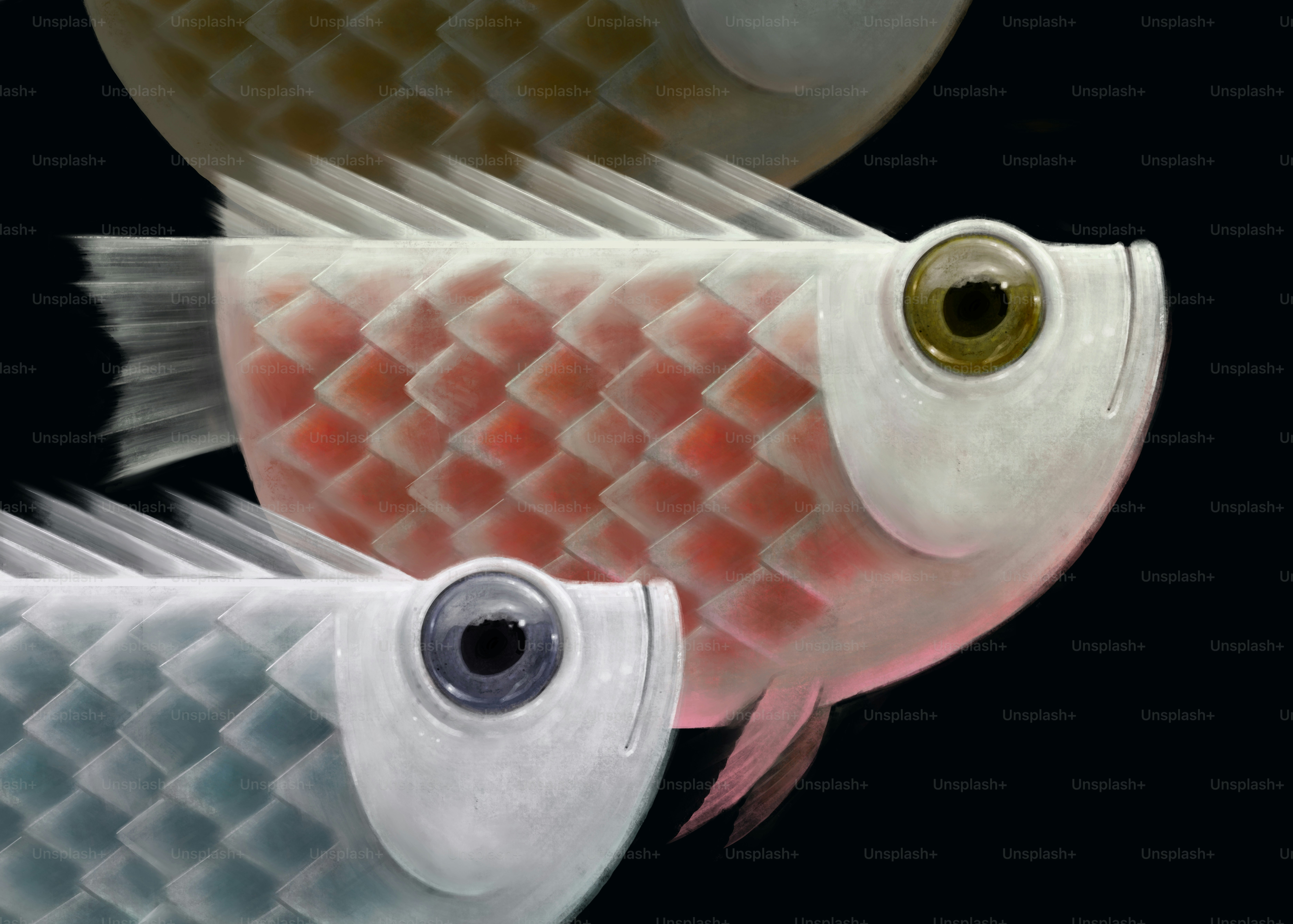 Life in the deep of water, group of fishes with pink coral reef underwater, fantasy painting, art, illustration, happiness ,beauty in nature, cute