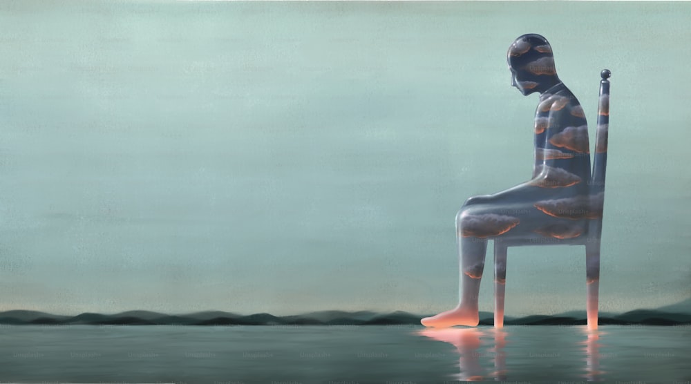 Loneliness sadness depression emotion concept fantasy surreal painting illustration