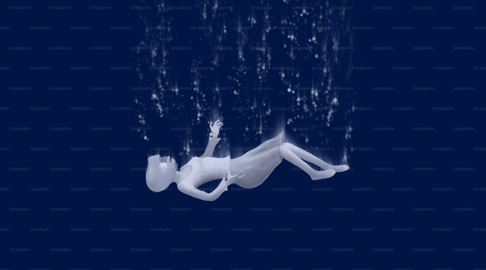 mental health Falling  women drowning sadness depression concept illustration painting