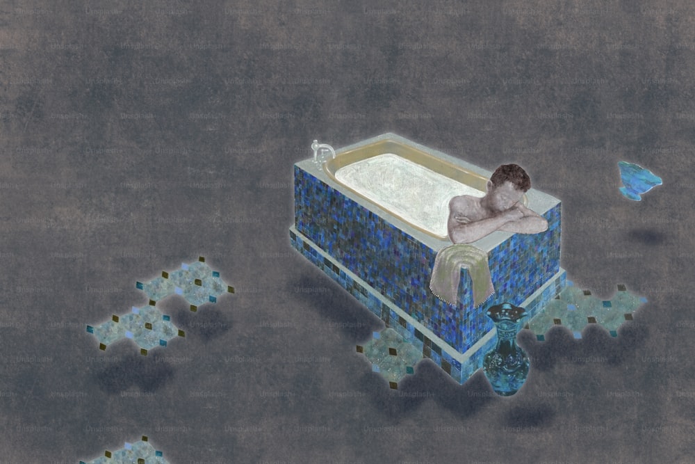 孤独な悲しみとうつ病のコンセプトアートワーク、孤独な男のシュールな絵