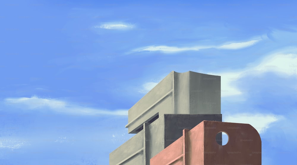 Cidade moderna com céu azul, obra de arte mínima, ilustração do edifício, ilustração de fundo abstrata da arquitetura