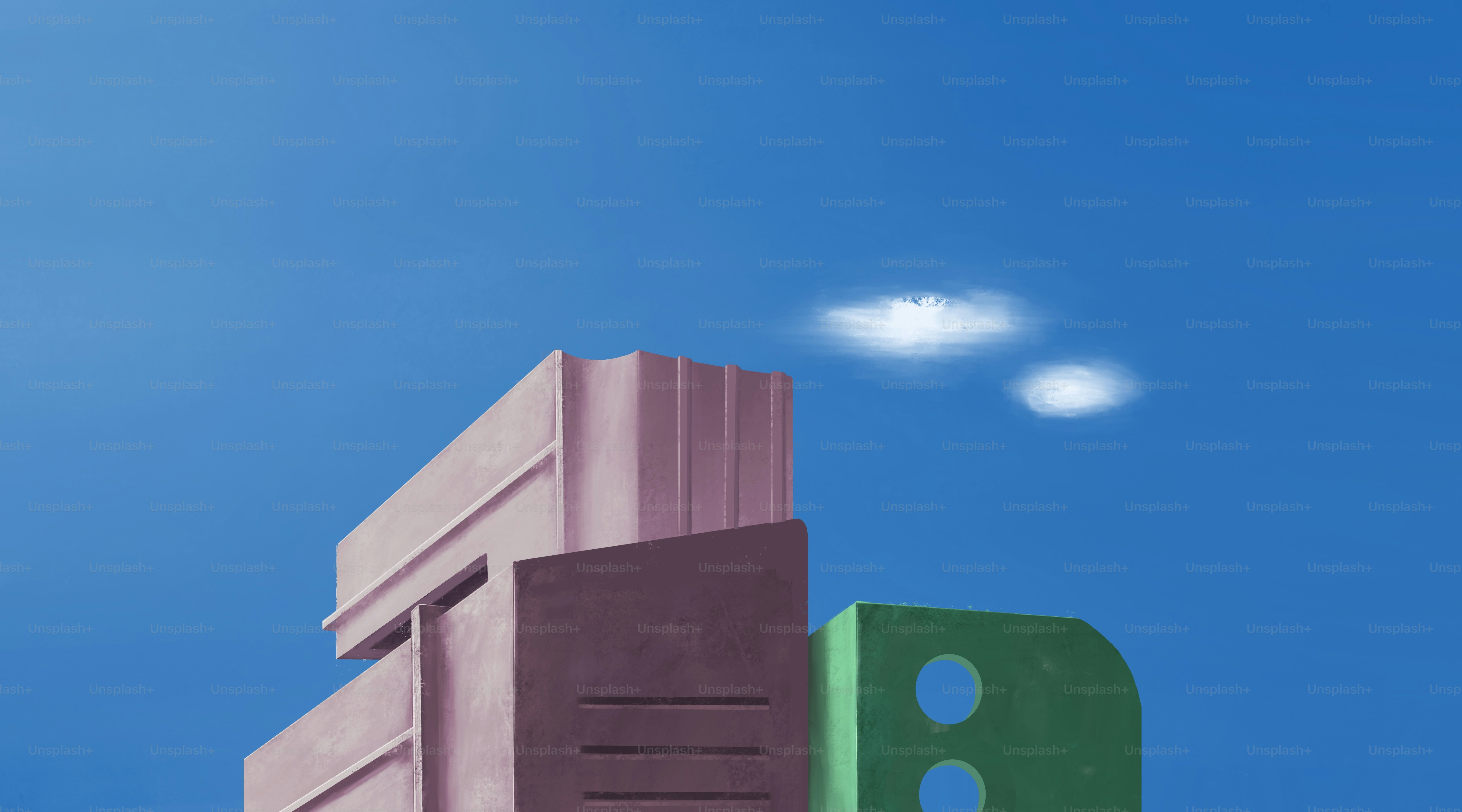 Modern city with blue sky, minimal artwork, building illustration, abstract architecture background illustration