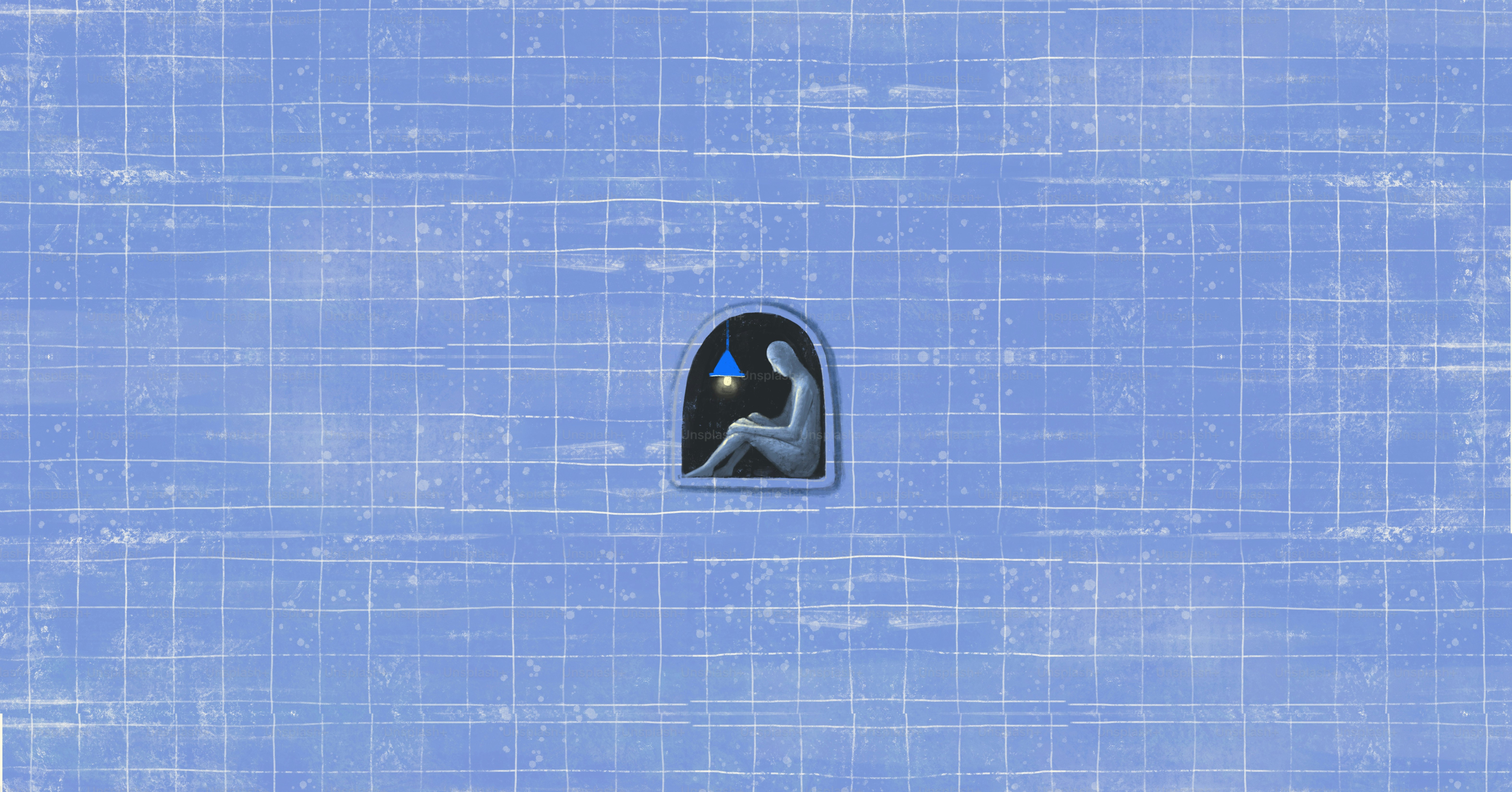 Surreale Kunst, Einsamkeit, einsame Traurigkeit und Depression, Konzeptkunst, Mensch allein in der Stadt, Malerei Illustration