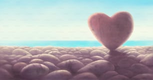 Love concept. pebble of heart shape with the sea. seascape painting. beach