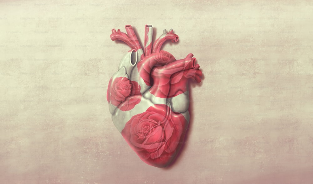 Corazón y rosa. Obra conceptual del amor y San Valentín. Ilustración 3D. Ilustraciones de Surrel