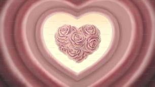 사랑의 장미 마음. 발렌타인 데이를 위한 컨셉 아이디어 아트. 3d 그림 그리기. 초현실적인 예술 작품. 낭만적인 분홍색 꽃 배경.