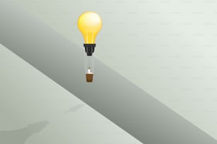 Empresário voando com balão de lâmpada borda cruzada da lacuna e solução de negócios, vetor de ilustração de conceito de ideia criativa