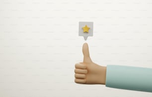 Thumbs up hand and star icon on white background Like ratings, satisfaction, feedback, comments, positive reviews from success.3d render illustration.