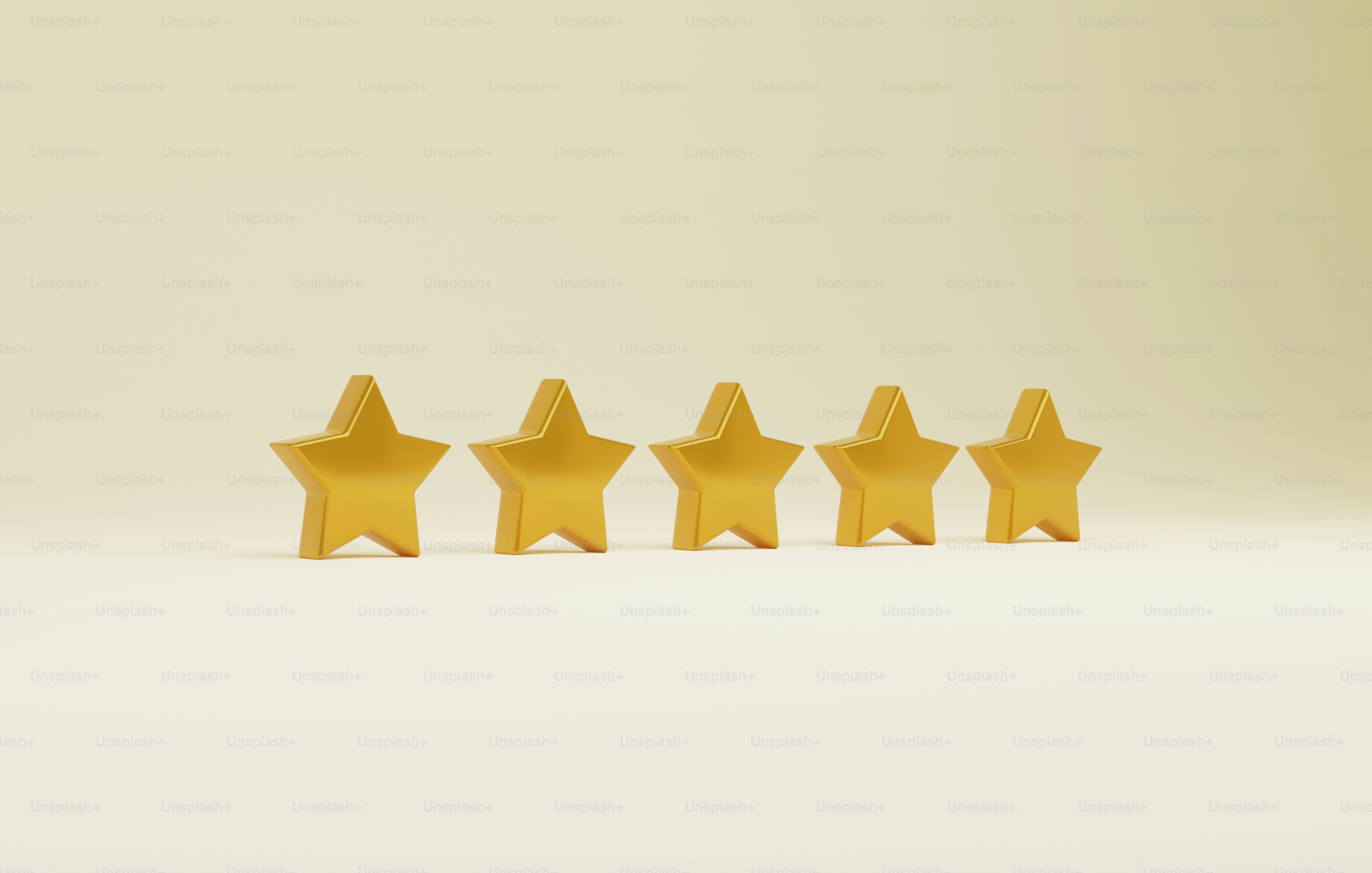 Five star gradient gold star quality ranking icon. Rating customer satisfaction service quality level evaluation, shiny feedback. 3d render illustration.